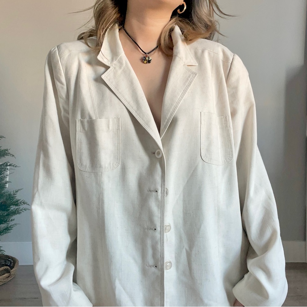 Ecru Linen Suit Jacket, Cream Linen Oversize Jacket, Minimalist Jacket